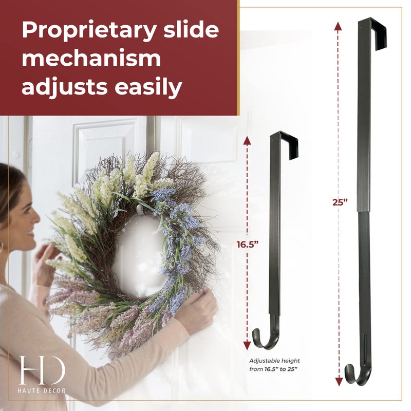 هاوت ديكور Haute Decor Adapt شماعة إكليل قابلة للتعديل (نيكل مصقول) - شماعة إكليل فوق الباب للباب الأمامي - شماعة إكليل معدنية قوية - تحمل ما يصل إلى 20 رطلاً - Image 3